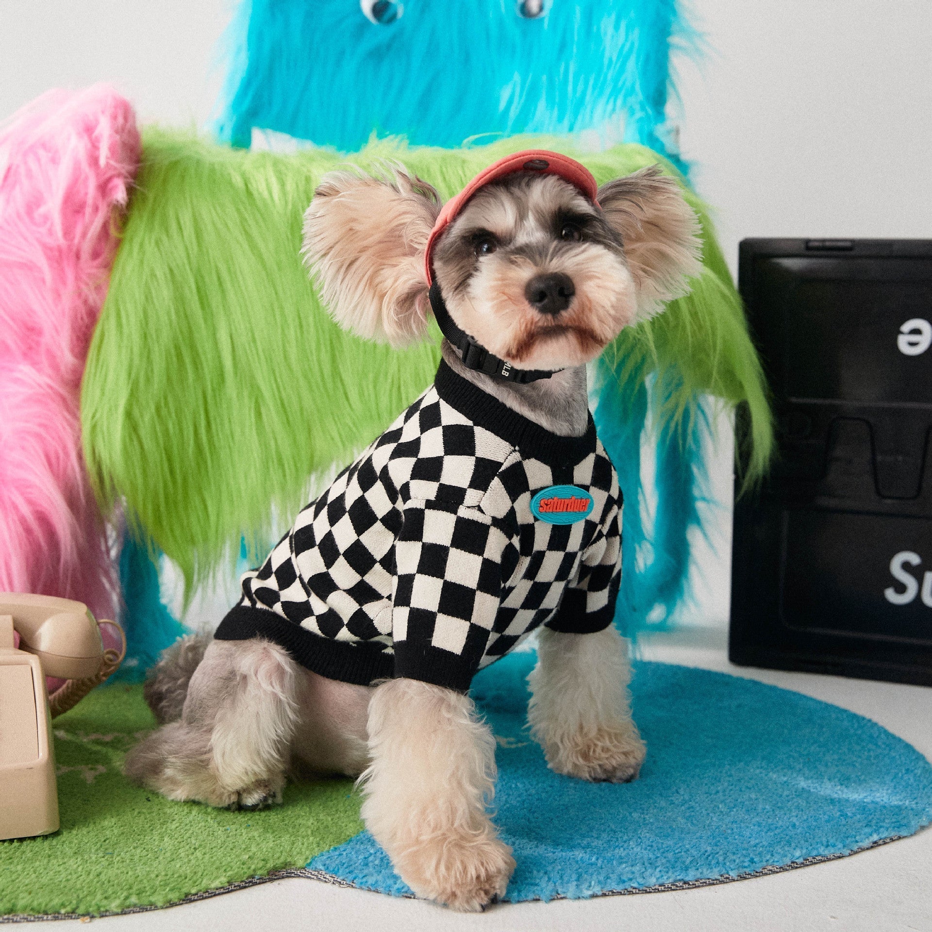 HKM-0827965 Checkerboard Knit Pullover Sweater for Pets - Black and White, Multiple Sizes Available