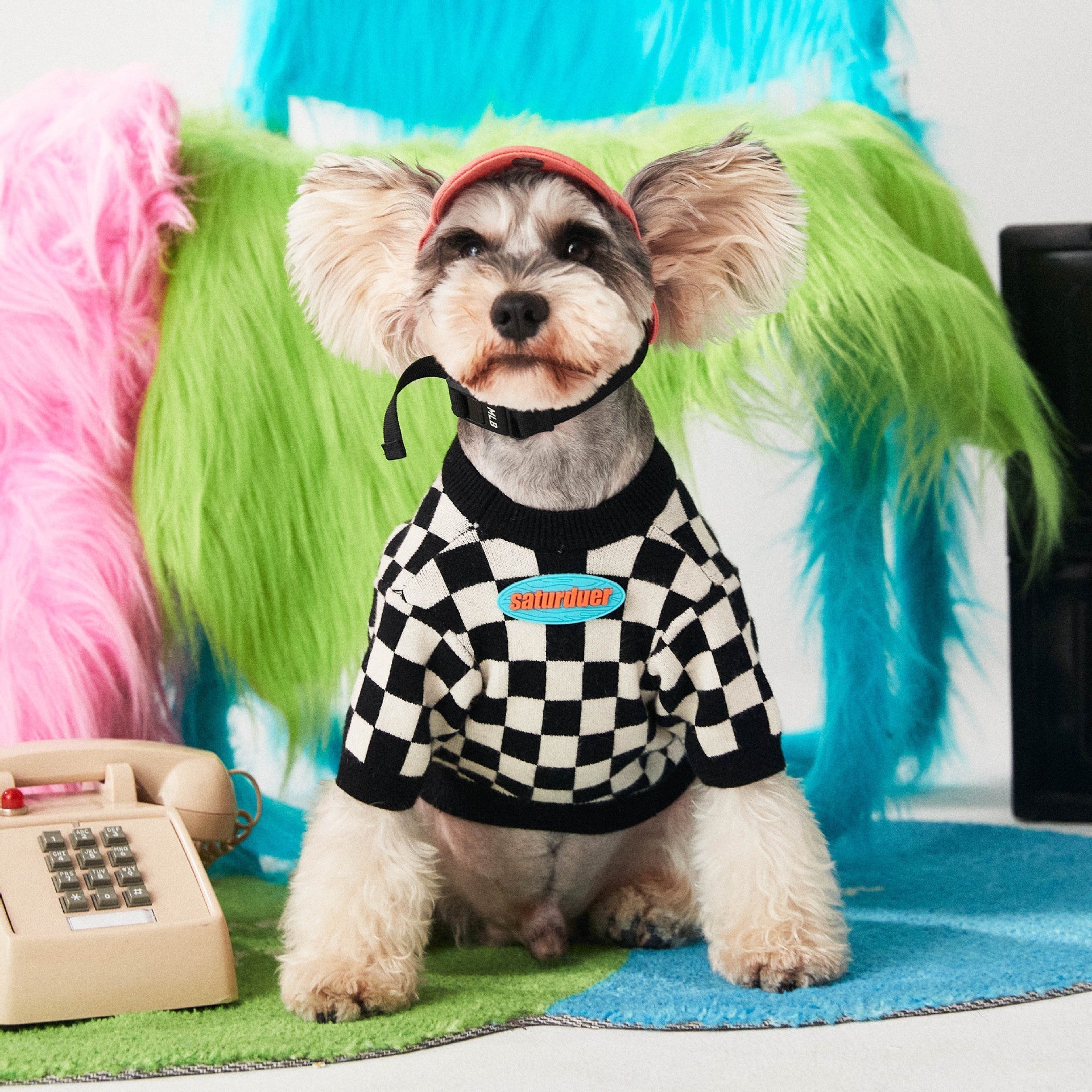 HKM-0827965 Checkerboard Knit Pullover Sweater for Pets - Black and White, Multiple Sizes Available