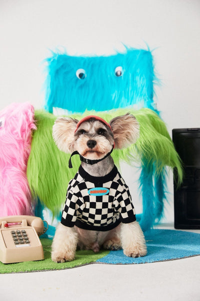 HKM-0827965 Checkerboard Knit Pullover Sweater for Pets - Black and White, Multiple Sizes Available