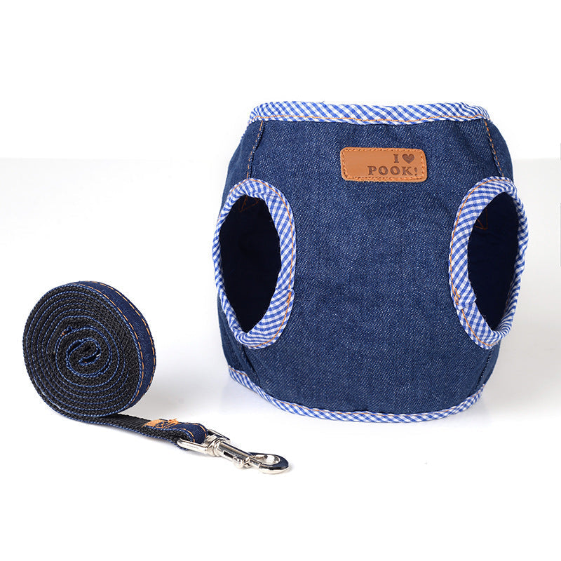 HKM-0829757 Vest Style Denim Dog Leash with Breathable Fabric and Fashionable Design