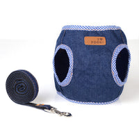 HKM-0829757 Vest Style Denim Dog Leash with Breathable Fabric and Fashionable Design