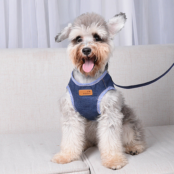 HKM-0829757 Vest Style Denim Dog Leash with Breathable Fabric and Fashionable Design