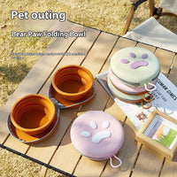 HKM-0830141 Integrated Folding Pet Double Bowl with Eco-Friendly Silicone in Brown, Beige, Pink, and Rice Colors