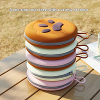 HKM-0830141 Integrated Folding Pet Double Bowl with Eco-Friendly Silicone in Brown, Beige, Pink, and Rice Colors