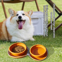 HKM-0830141 Integrated Folding Pet Double Bowl with Eco-Friendly Silicone in Brown, Beige, Pink, and Rice Colors