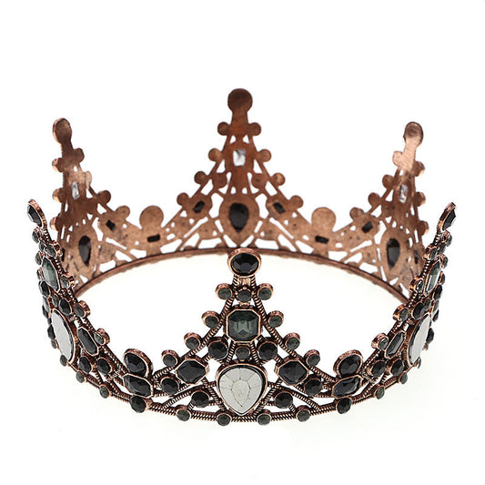 HKM-083027 Elegant Retro Round Crown Headdress with Black Crystals and Alloy Material