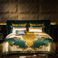 HKM-083219 European-Style Four-Piece Satin Bedding Set with Embroidery for 2.0m Beds