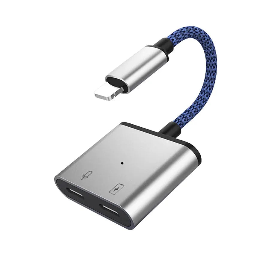 HKM-083347 Dual 8-pin Audio Adapter for iPhone - Headphone Jack Splitter for Charging and Music