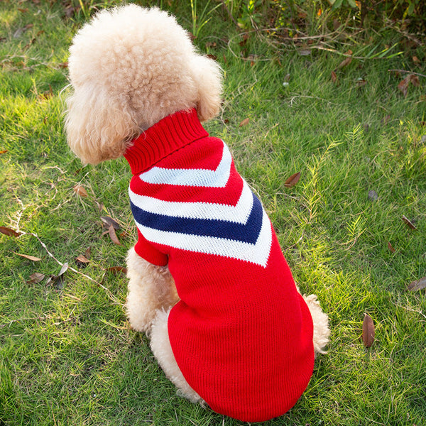 HKM-0833725 Striped Dark Blue Knitted Sweater for Dogs - Warm Wool Pet Clothing in Various Sizes