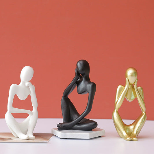 HKM-083539 Modern Resin Decorative Ornaments for Living Room - Mini Gold, Black, White, Sandstone Color & Silver Thinkers