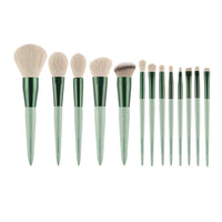 HKM-083667 13-Piece Green Makeup Brush Set with Foundation and Eye Brushes - Fiber Wool and Solid Wood Design