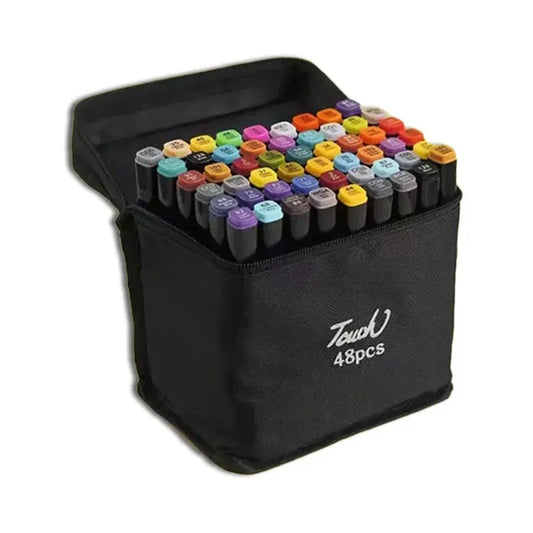 HKM-083731 Dual Tip Alcohol-Based Marker Pens - 48 Non-Toxic Colours for Artists and Crafters