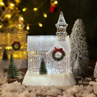 HKM-083731 Luminous Pink Crystal House Christmas Decoration – 18cm x 14cm x 24cm