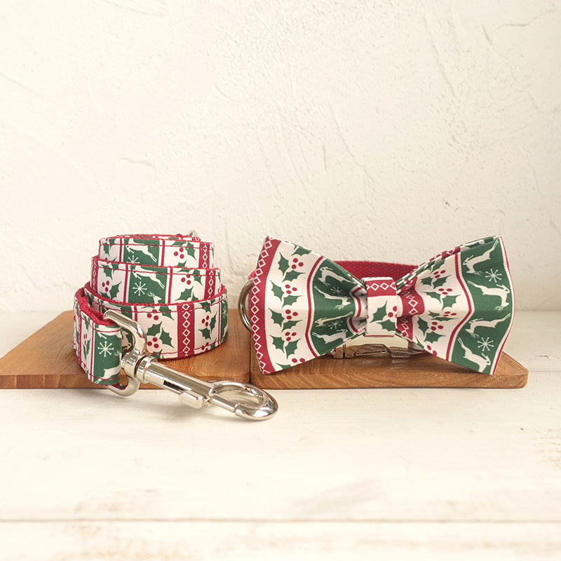 HKM-0837693 Christmas Deer Soft Collar and Leash Set for Dogs - Light Gold, Multiple Sizes Available