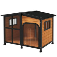 HKM-0839357 Spacious Outdoor Dog House with Weatherproof Roof and Openable Design for Large Dogs