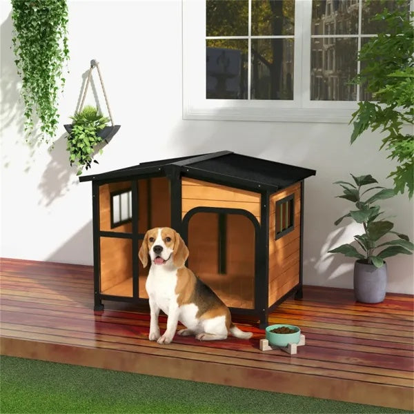 HKM-0839357 Spacious Outdoor Dog House with Weatherproof Roof and Openable Design for Large Dogs