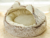 HKM-0839741 Cozy Cotton Deep Sleep Nest for Cats and Small Dogs - Semi-closed Design in Gray, Green, and Coffee Colors