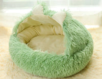 HKM-0839741 Cozy Cotton Deep Sleep Nest for Cats and Small Dogs - Semi-closed Design in Gray, Green, and Coffee Colors