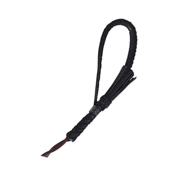 HKM-0842301 Portable Full Leather Woven Horsewhip - Brown Cowhide, 85 cm