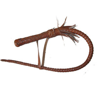 HKM-0842301 Portable Full Leather Woven Horsewhip - Brown Cowhide, 85 cm