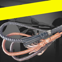 HKM-0842301 Portable Full Leather Woven Horsewhip - Brown Cowhide, 85 cm