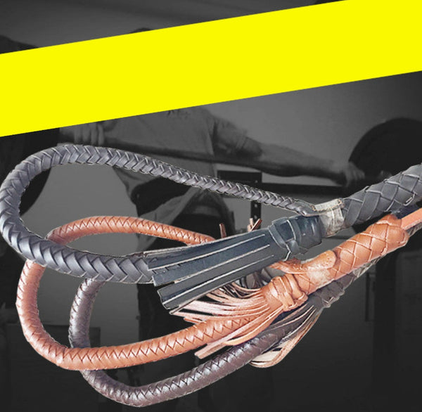 HKM-0842301 Portable Full Leather Woven Horsewhip - Brown Cowhide, 85 cm