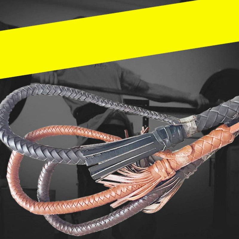 HKM-0842301 Portable Full Leather Woven Horsewhip - Brown Cowhide, 85 cm