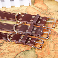 HKM-0843453 Retro Leather Dog Collar with Copper Hook for Medium to Large Breeds