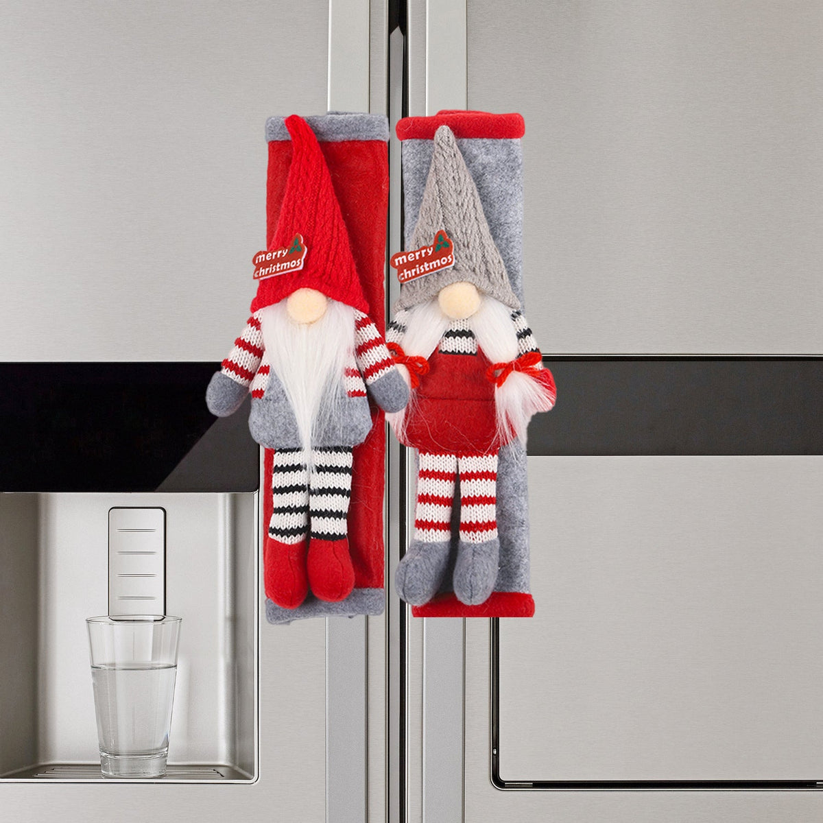 HKM-084371 Christmas Refrigerator Handle Covers - Red and Green Polyester Set of 2