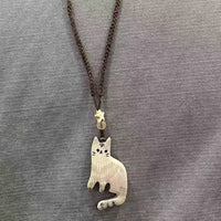 HKM-0844093 Cute Cat Pendant Braided Necklace for Women - Retro Beige O-Type Chain
