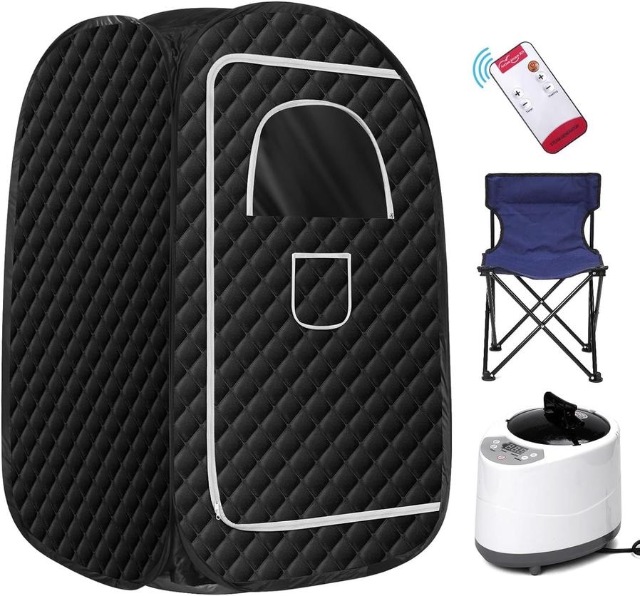 HKM-084499 Portable Full Body Steam Sauna Tent with 2.6L Steam Generator, Remote Control, and Folding Chair