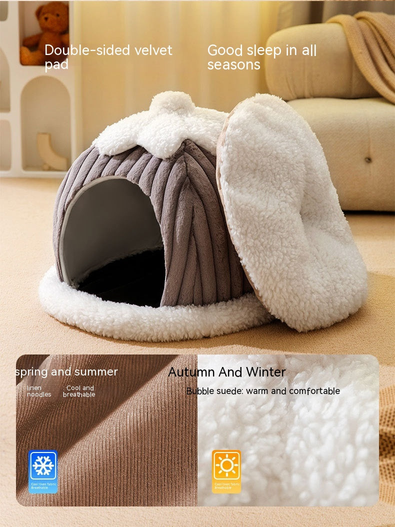 HKM-0845501 Cozy Cat Nest Bed for Autumn & Winter - Warm, Soft, Available in Gray and Green
