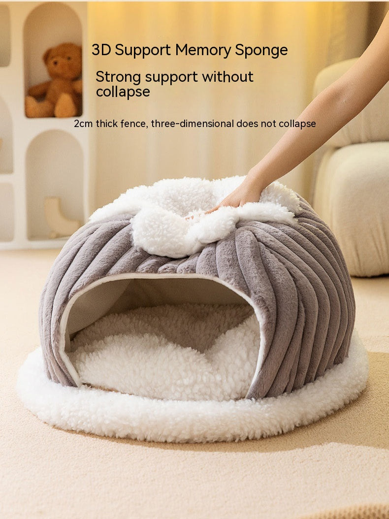 HKM-0845501 Cozy Cat Nest Bed for Autumn & Winter - Warm, Soft, Available in Gray and Green