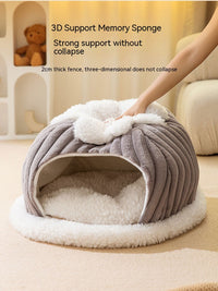 HKM-0845501 Cozy Cat Nest Bed for Autumn & Winter - Warm, Soft, Available in Gray and Green