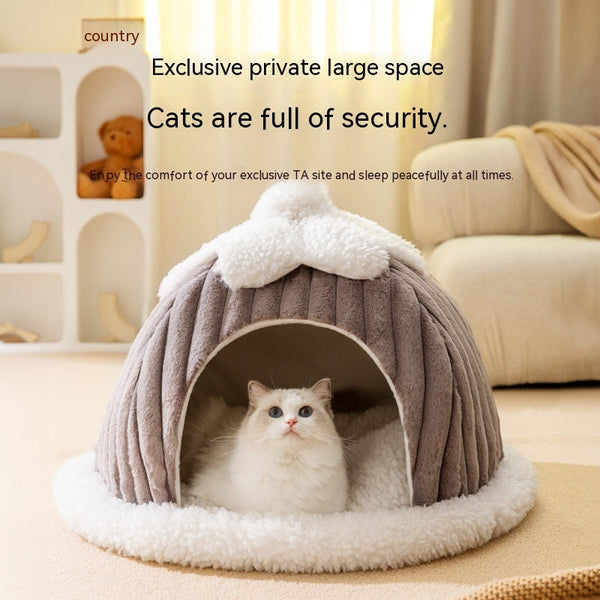 HKM-0845501 Cozy Cat Nest Bed for Autumn & Winter - Warm, Soft, Available in Gray and Green