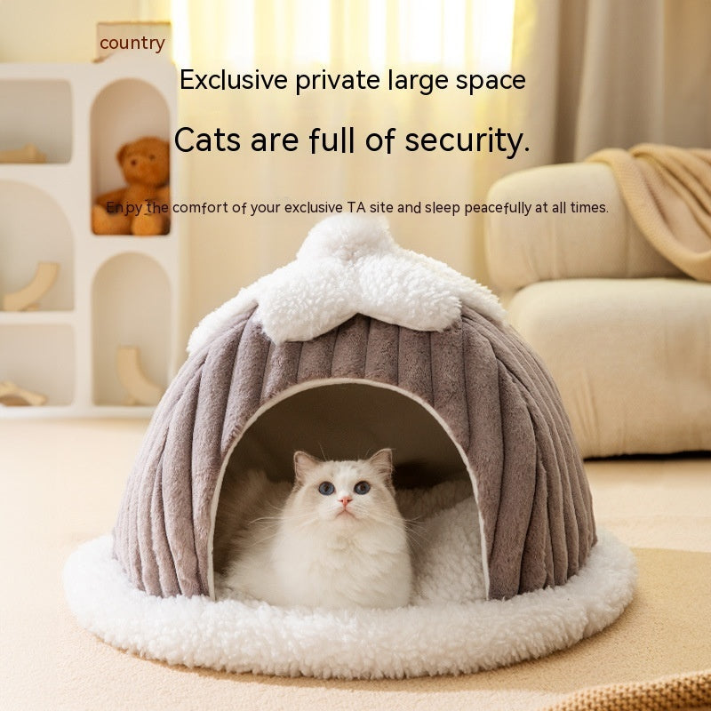 HKM-0845501 Cozy Cat Nest Bed for Autumn & Winter - Warm, Soft, Available in Gray and Green