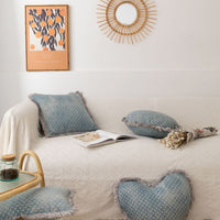 HKM-084563 Denim Color Jacquard Pillow Cover with Tassel Fringe, 45x45cm & 30x50cm Sizes
