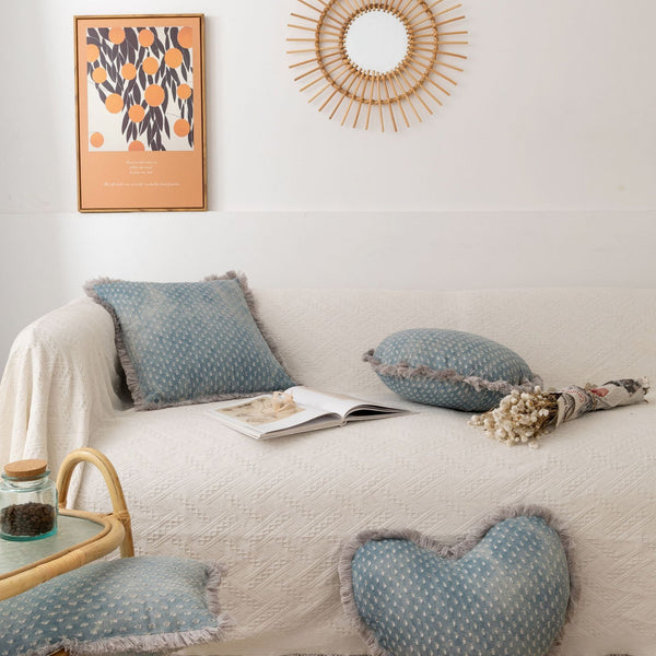 HKM-084563 Denim Color Jacquard Pillow Cover with Tassel Fringe, 45x45cm & 30x50cm Sizes