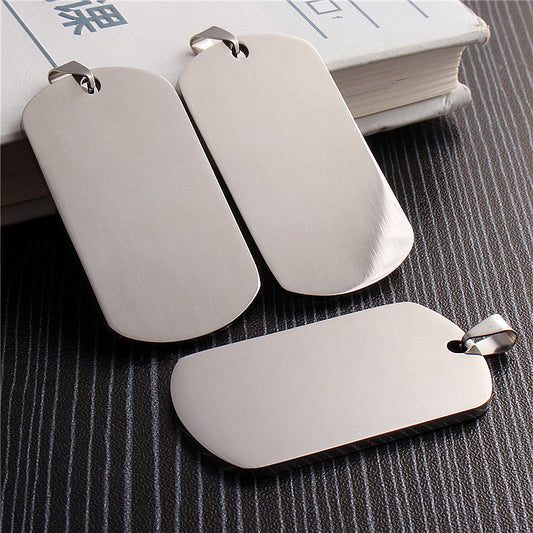 HKM-0846269 Stainless Steel Laser Engraved Dog Tag Pendant for Personalization - Polished Finish, 50mm x 29mm, Black