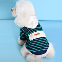 HKM-0846525 Striped Hooded Dog Sweater for Small Dogs – Casual Cotton Sportswear in Orange and Green