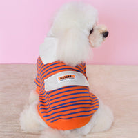 HKM-0846525 Striped Hooded Dog Sweater for Small Dogs – Casual Cotton Sportswear in Orange and Green