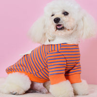 HKM-0846525 Striped Hooded Dog Sweater for Small Dogs – Casual Cotton Sportswear in Orange and Green