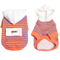 HKM-0846525 Striped Hooded Dog Sweater for Small Dogs – Casual Cotton Sportswear in Orange and Green