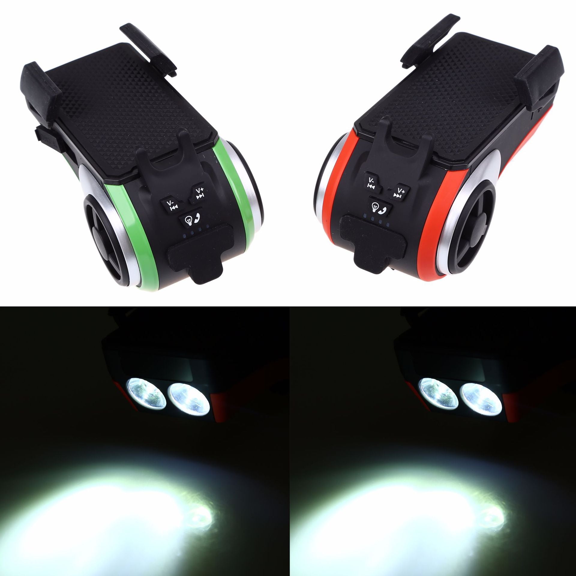 HKM-084755 5-in-1 LED Bicycle Light with Bluetooth Speaker, MP3 Player, Power Bank, and Phone Holder