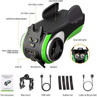 HKM-084755 5-in-1 LED Bicycle Light with Bluetooth Speaker, MP3 Player, Power Bank, and Phone Holder