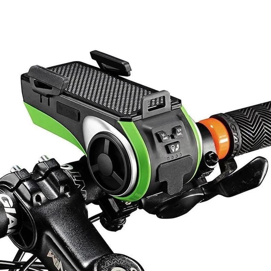 HKM-084755 5-in-1 LED Bicycle Light with Bluetooth Speaker, MP3 Player, Power Bank, and Phone Holder
