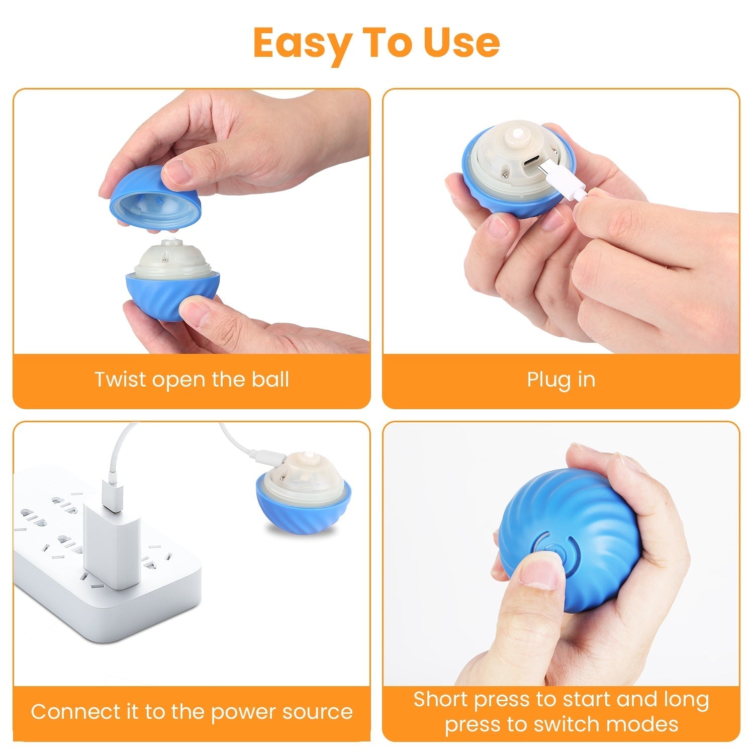 HKM-0848701 Interactive Motion-Activated Cat Toy Ball with Rechargeable Battery for Indoor Play