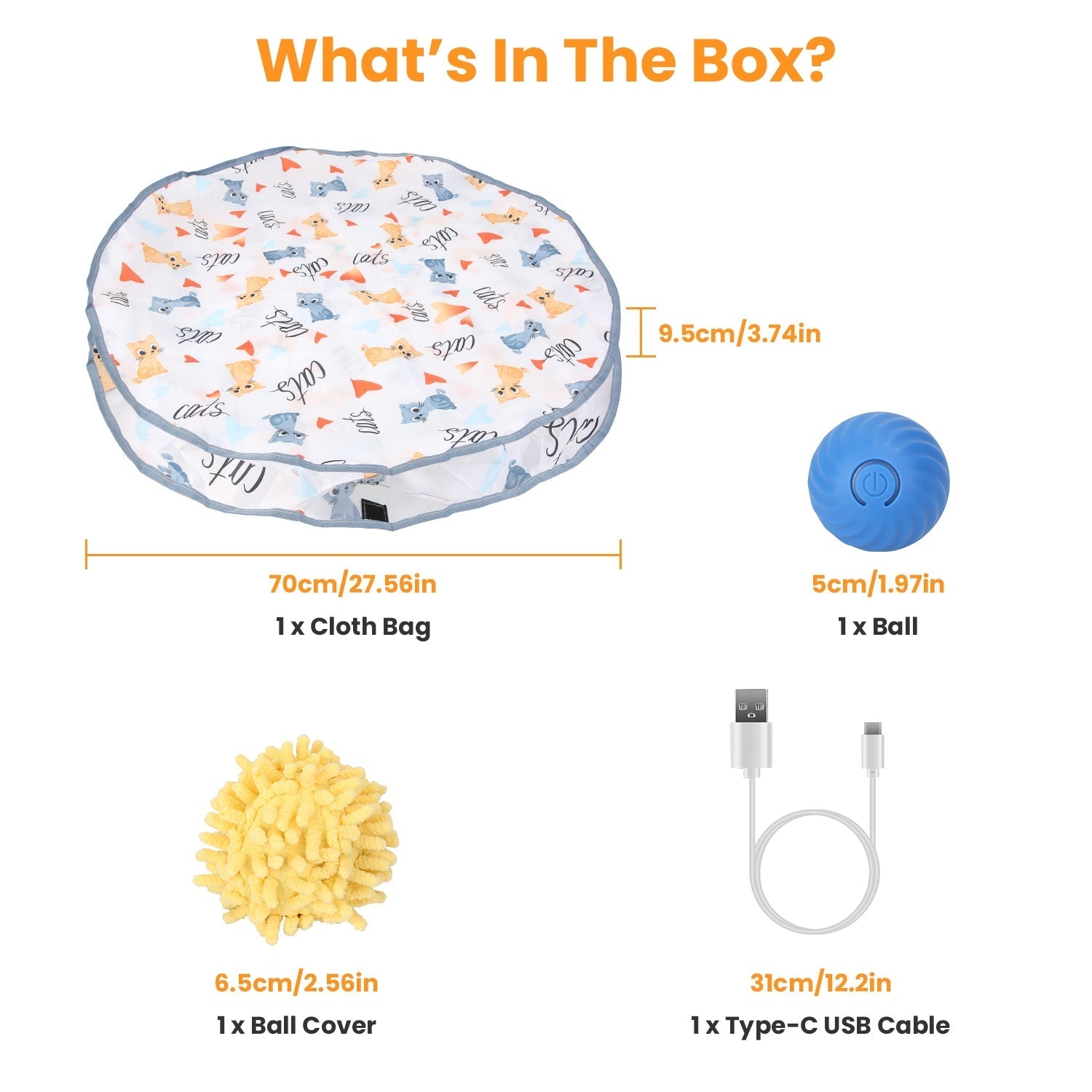 HKM-0848701 Interactive Motion-Activated Cat Toy Ball with Rechargeable Battery for Indoor Play