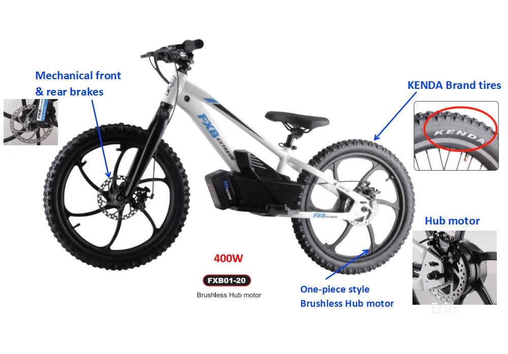 HKM-085011 20-Inch Electric Balance Bike with 2-Speed Gears and Disc Brake, Ideal for Kids Ages 5-10