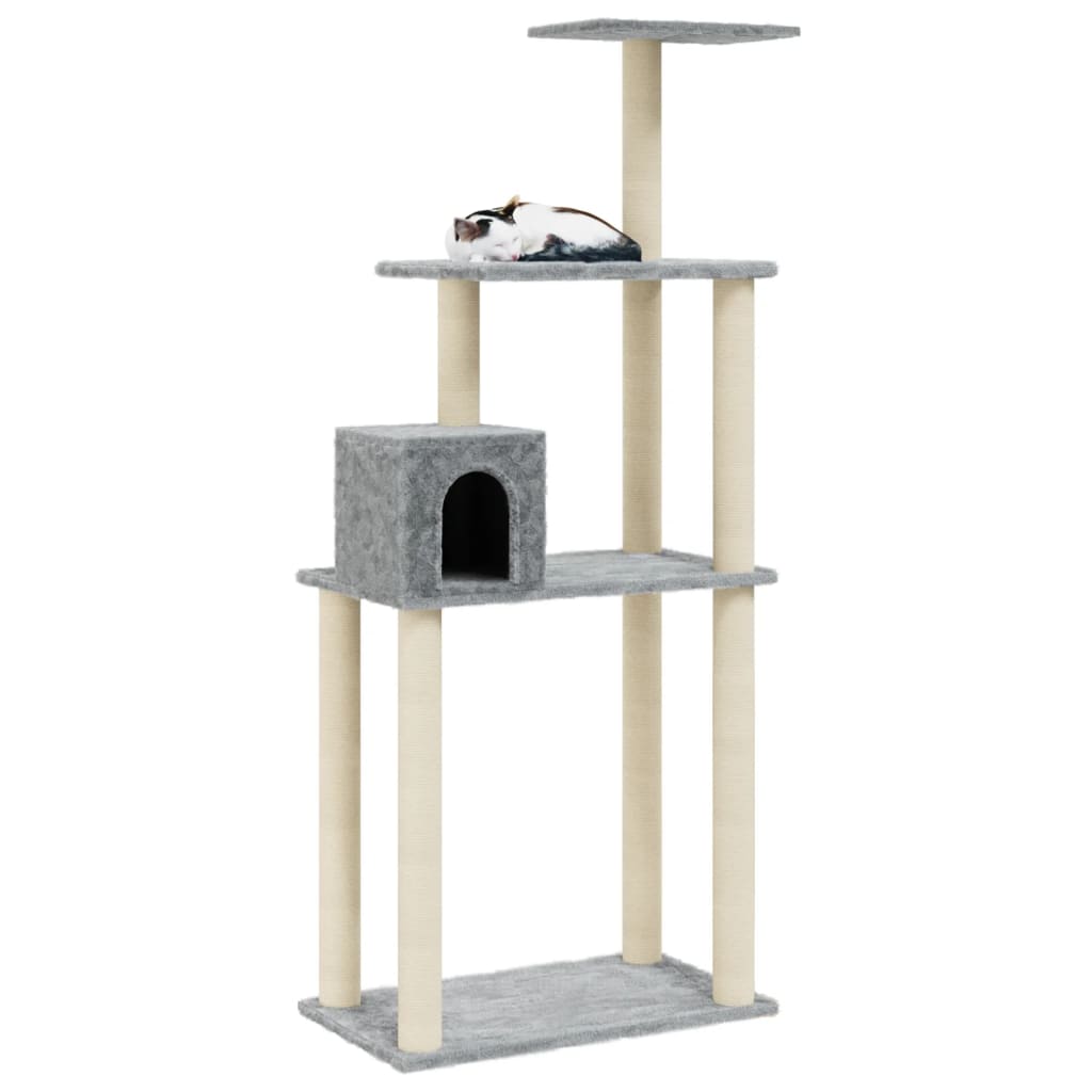 HKM-0850493 Light Gray Cat Tree with Sisal Scratching Posts - 147 cm High for Climbing, Scratching, and Resting